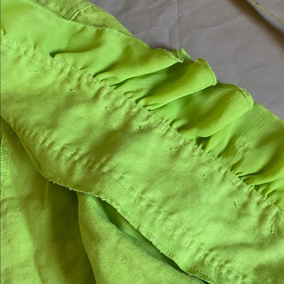 Multiples Neon Green Ruffle Button-Up Blouse - Picture 15 of 16